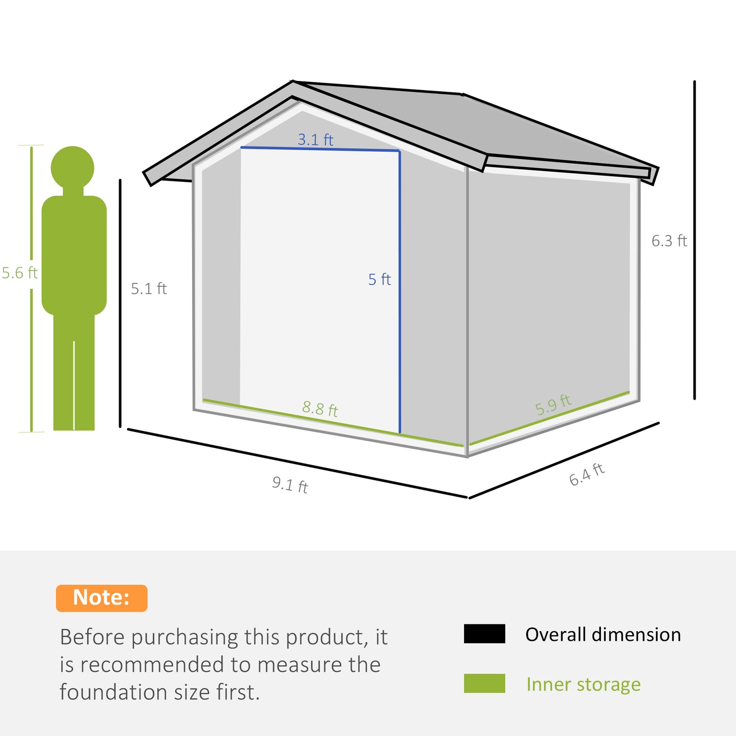 Outsunny 9 x 6ft Metal Garden Shed, Outdoor Storage Tool House with Ventilation Slots, Foundation Kit and Lockable Double Doors, Dark Grey