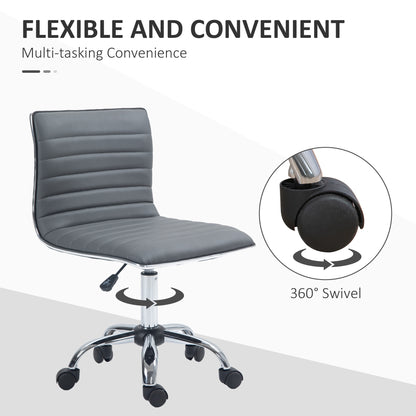 HOMCOM Adjustable Swivel Office Chair with Armless Mid-Back in PU Leather and Chrome Base - Dark Grey