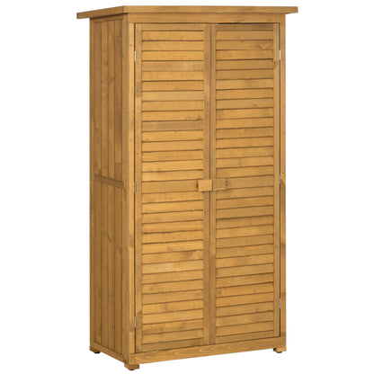 Outsunny Wooden Garden Storage Shed, Compact Utility Sentry Unit, 3-Tier Shelves Tool Cabinet Organizer with Asphalt Roof and Shutter Design, 87cm x 47cm x 160cm