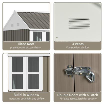 8 x 6 ft Galvanised Garden Shed, Outdoor Metal Storage Shed with Double Doors Window Air Vents for Patio, Lawn, Grey