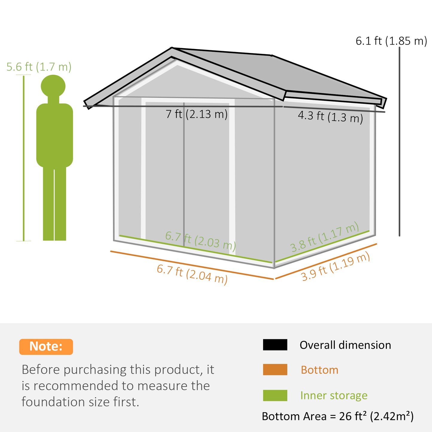 Outsunny 7 x 4ft Metal Garden Shed, Outdoor Storage Tool House with Ventilation Slots, Foundation Kit and Lockable Double Doors, Dark Grey