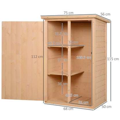 Outsunny Wooden Small Shed, Garden Storage Shed with Shelves and Bolt Latch, 75L x 56W x115H cm, Natural