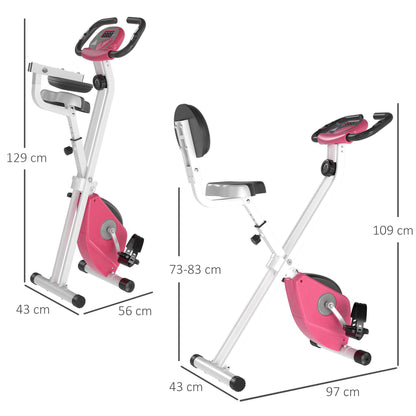 HOMCOM Exercise Bike Fitness Bicycle Indoor trainer Foldable 8-level Magnetic Resistance Adjustable w/LCD Monitor Pulse Sensor, Pink