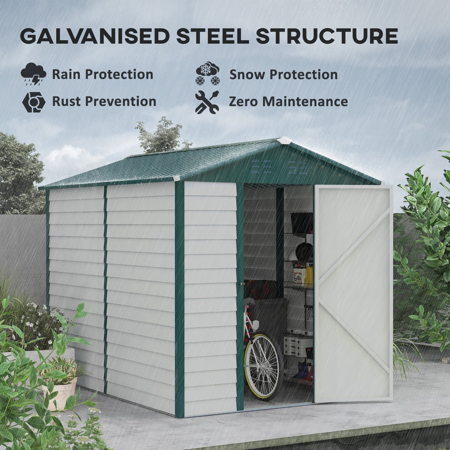 Outsunny 9x 6FT Metal Outdoor Garden Shed, Galvanised Tool Storage Shed w/ Sloped Roof, Lockable Door for Patio Lawn, Green