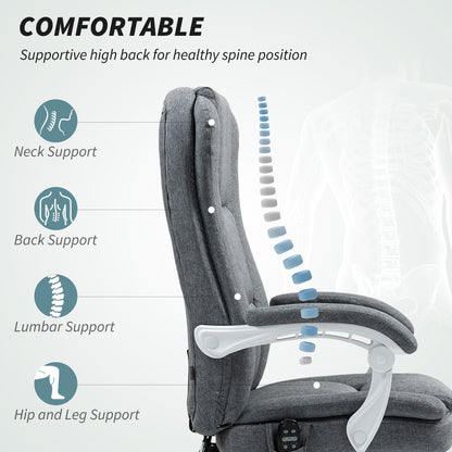 HOMCOM Executive Office Chair with 8-point Massage and Heat, Fabric Computer Desk Chair with Reclining Backrest, High Back, Height Adjustable, Swivel Wheels, Footrest, Remote, for Home, Grey