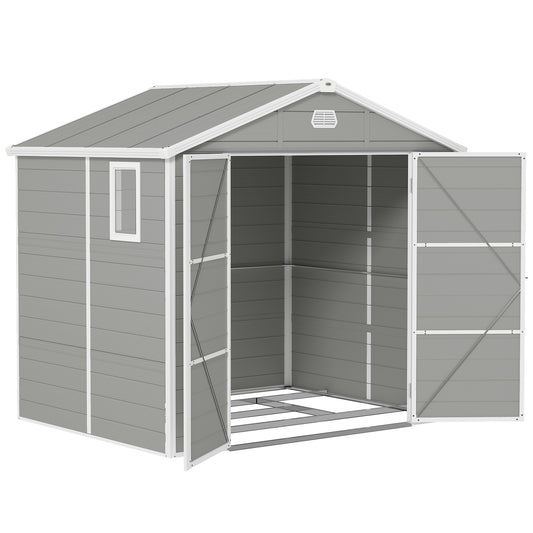 7.9ft x 6.2ft Light Grey Shed with Aluminium Frame, Plastic Walls, and Foundation