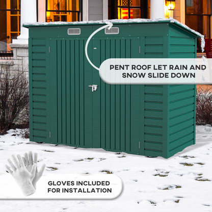 3.7 x 7.9ft Green Galvanized Steel Shed with Latched Door and Padlock