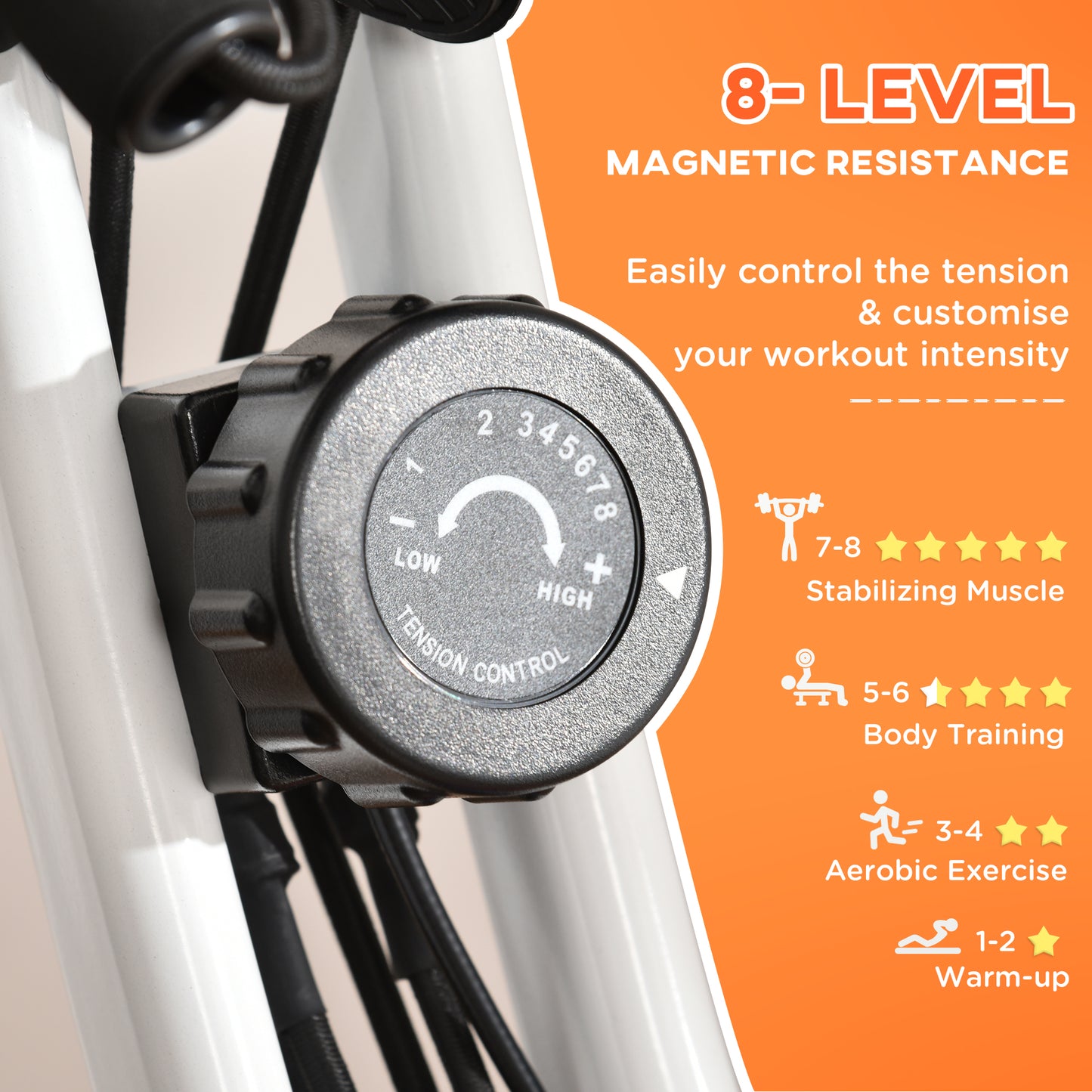 HOMCOM 2-in-1 Folding Exercise Bike with 8-Level Magnetic Resistance, Arm Resistance Band, Pulse Sensor, Orange