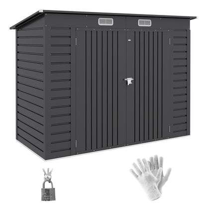 3.7 x 7.9ft Grey Galvanized Steel Shed with Latched Door and Padlock