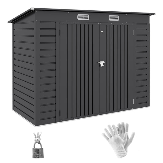 3.7 x 7.9ft Grey Galvanized Steel Shed with Latched Door and Padlock