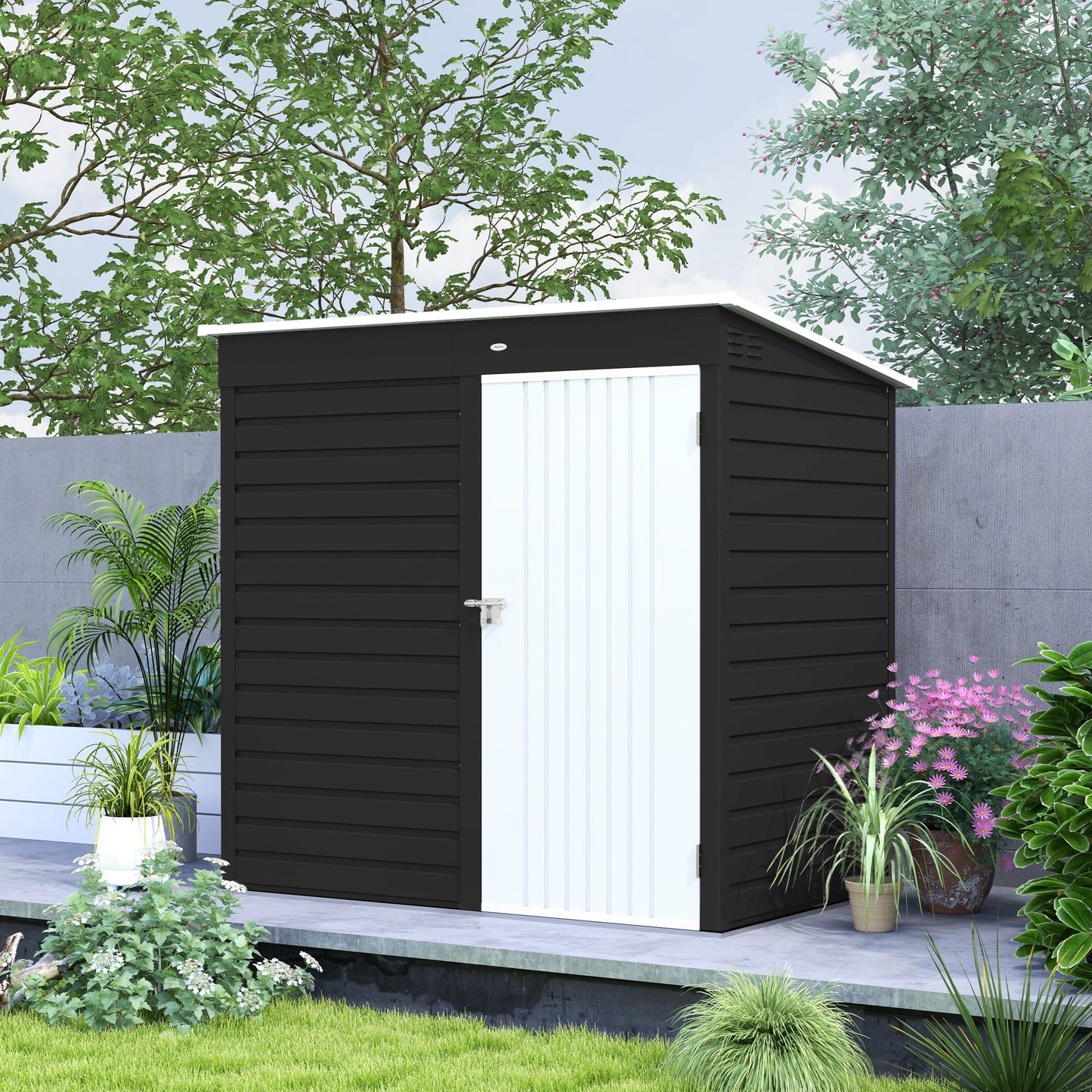 6 x 4ft Dark Grey Metal Garden Shed, Lockable Door, Gloves, for Outdoor Tool Storage