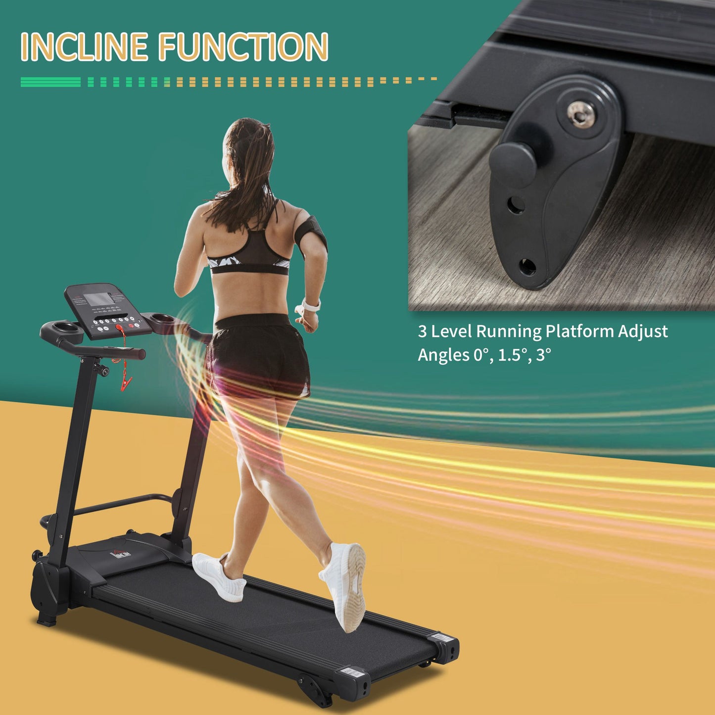 HOMCOM 2.5HP 14Km/h Manual Incline Electric Running Machine Motorized Treadmill Folding, MP3 & USB Player, 12 Preset Programs, 5 Speed Shortcut, w/ WIDE RUNNING BELT, LCD Display, Drink Holders