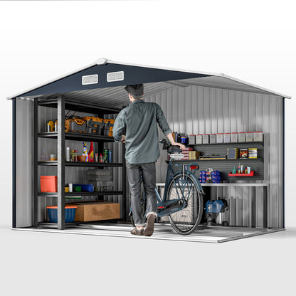 Outsunny 9 x 6ft Metal Garden Shed, Outdoor Storage Tool House with Ventilation Slots, Foundation Kit and Lockable Double Doors, Dark Grey