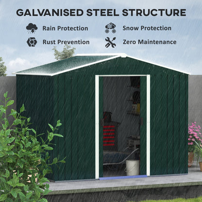 Outsunny 7.7 x 5.7ft Metal Garden Shed with Ventilation Slots and Sliding Doors, Galvanised Outdoor Tool Storage House, Green