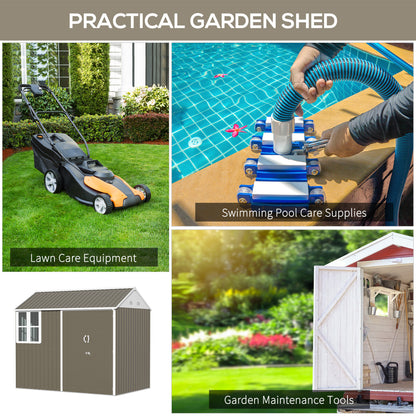 8 x 6 ft Galvanised Garden Shed, Outdoor Metal Storage Shed with Double Doors Window Air Vents for Patio, Lawn, Grey
