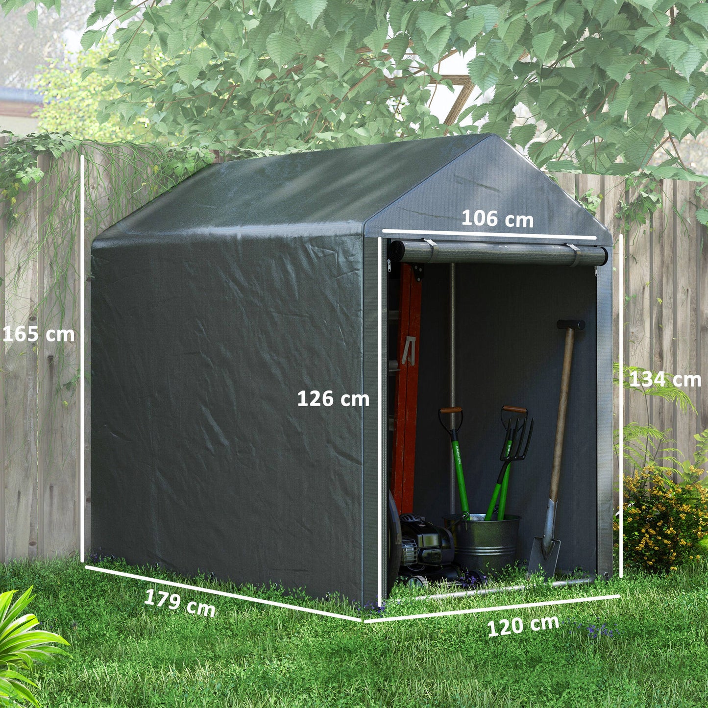 179 x 120cm Dark Grey Temporary Garden Shed with Accessories