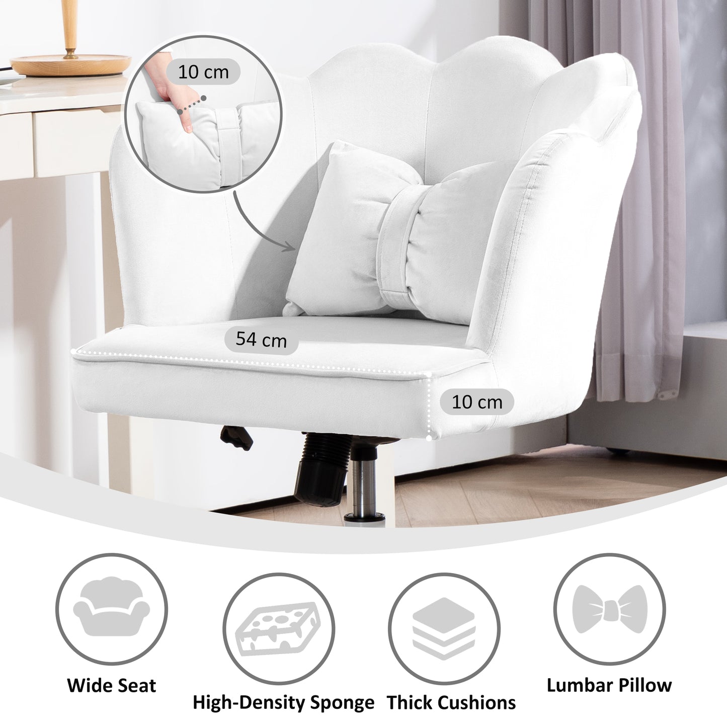 HOMCOM Velvet-Feel Petal Back Office Chair - White