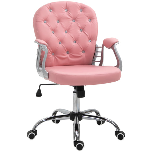 Vinsetto Office Chair Ergonomic 360° Swivel PU Diamante Padded Base 5 Castor Wheels for Home Work Pink