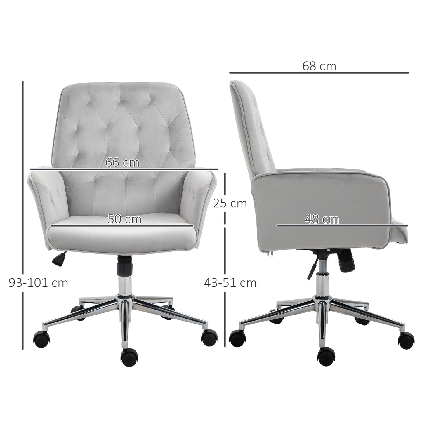 Vinsetto Linen Computer Chair with Armrest, Modern Swivel Chair with Adjustable Height, Light Grey