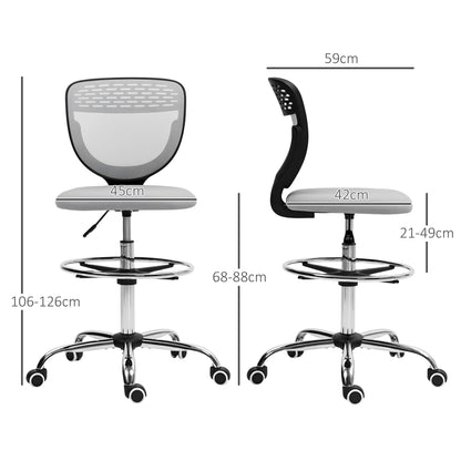 Vinsetto 68-88cm Draughtsman Office Chair, with Wheels - Light Grey