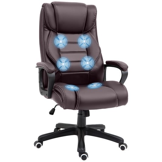 Vinsetto High Back Executive Office Chair 6- Point Vibration Massage Extra Padded Swivel Ergonomic Tilt Desk Seat, Brown