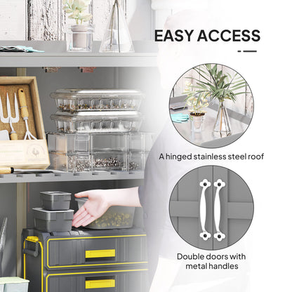 Grey Wooden Garden Shed, Outdoor Tool Storage with Hinged Roof, Shelf, and Double Doors