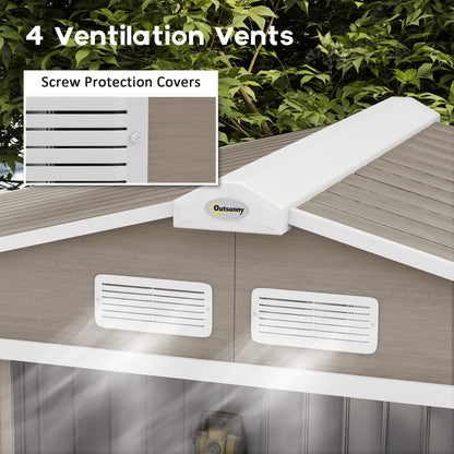 7 x 4ft Light Brown Metal Garden Storage Shed with Vents, Floor Foundation Kit, and Lockable Double Doors