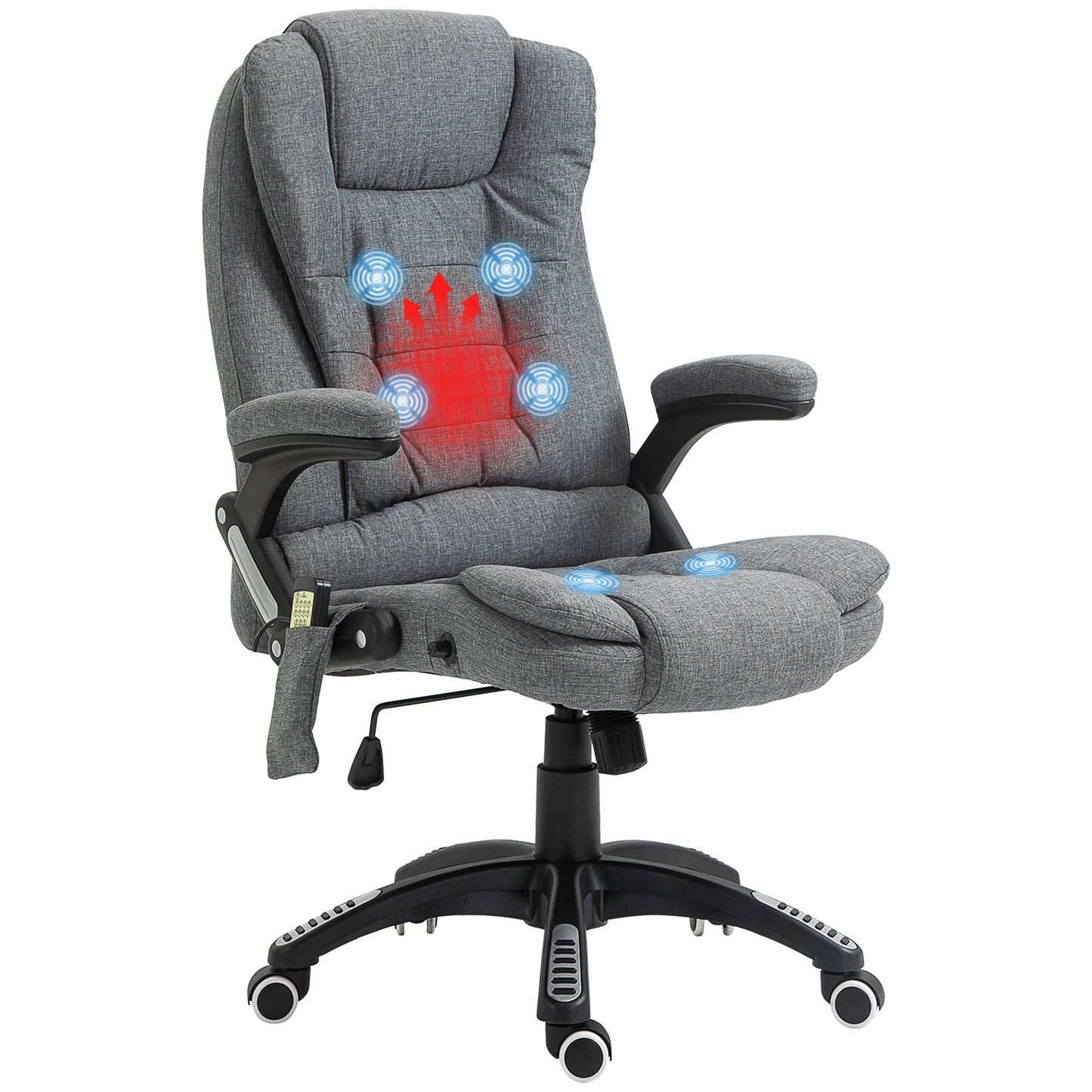 Vinsetto Massage Recliner Chair Heated Office Chair with Six Massage Points Linen-Feel Fabric 360° Swivel Wheels Grey