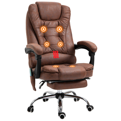 Vinsetto Heated 6 Points Vibration Massage Executive Office Chair Adjustable Swivel Ergonomic High Back Desk Chair Recliner with Footrest Brown