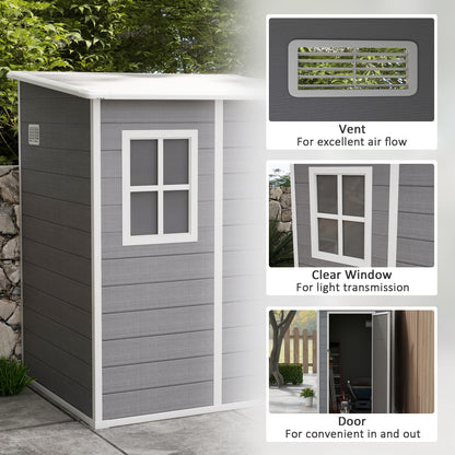 4'x5' Grey Garden Storage Shed, Lean-To Shed with Lockable Door, Window, Vent, and Plastic Roof