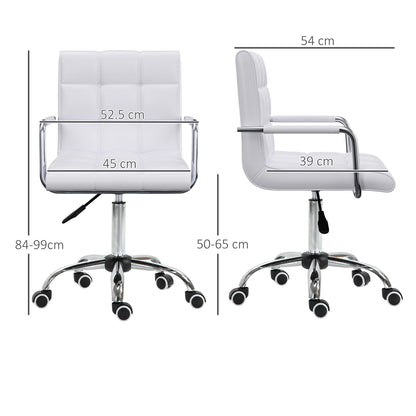 Vinsetto Office Chair, Makeup Vanity Chair, Mid Back Computer Chair, PU Leather Swivel Study Chair with Adjustable Height, Armrest and Rolling Wheels, White