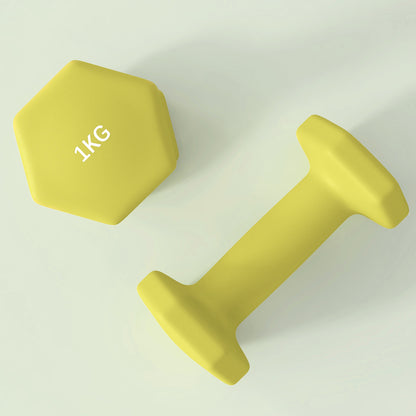 SPORTNOW 2 x 1kg Hexagonal Dumbbells Weights Set with Non-Slip Grip for Home Gym Workout, Yellow