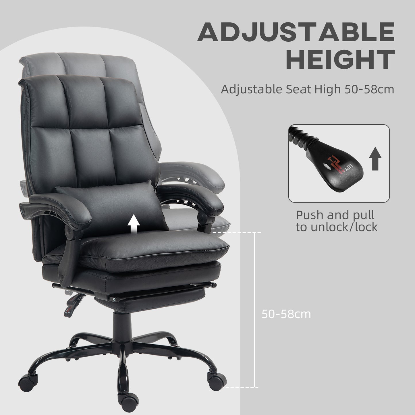 HOMCOM Faux Leather Reclining Office Chair, with Footrest - Black