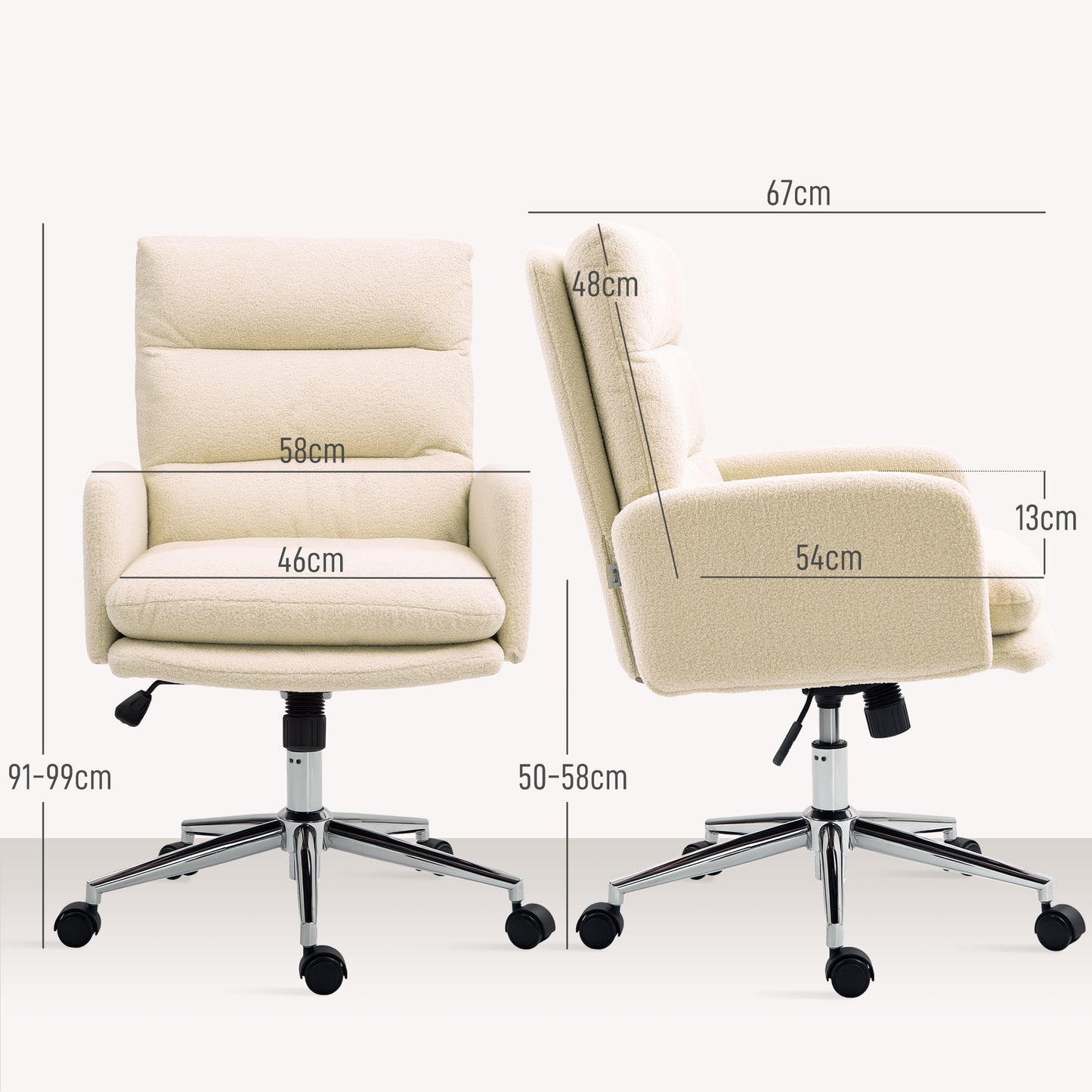 HOMCOM 91-99cm Sherpa Fleece Office Chair - Cream White