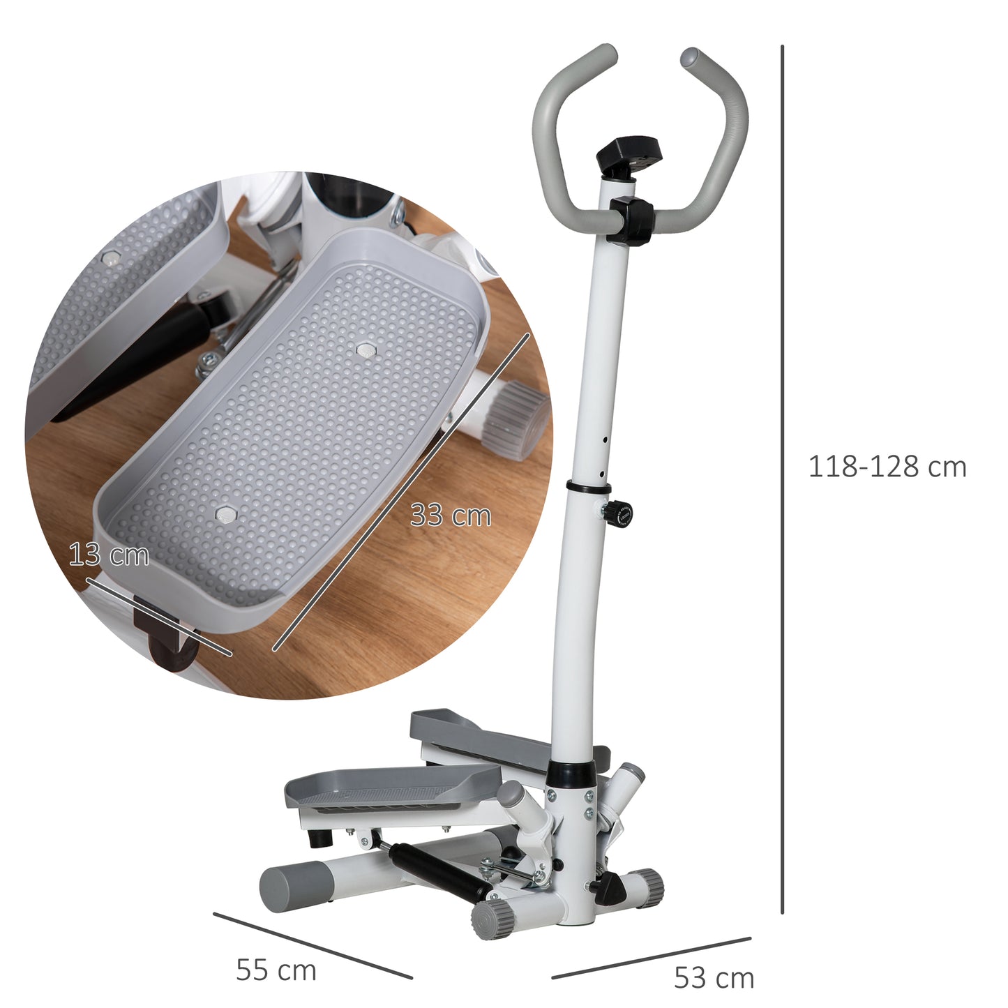 HOMCOM Adjustable Twist Stepper Aerobic Ab Exercise Fitness Workout Machine w/ LCD Screen, Height Adjust Handlebars for Home Gym, White and Grey