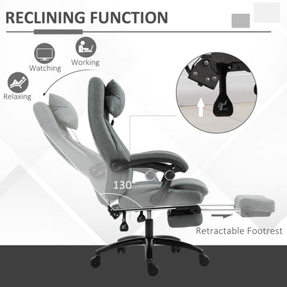 Vinsetto Office Chair, Fabric Desk Chair with Adjustable Massage Pillow, USB Power and Retractable Footrest, High Back, 360° Swivel, for Home, Grey