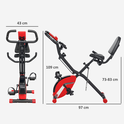 SPORTNOW 5-In-1 Folding Exercise Bike with Arm Workout Bands, Quiet 8-Level Magnetic Resistance Foldable Exercise Bike with LCD, Tablet Holder, Hand Pulse Sensor for Home Use Indoor Cycling, Red