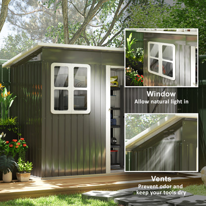7 x 4ft Grey Galvanized Steel Garden Shed with Lock and Gloves