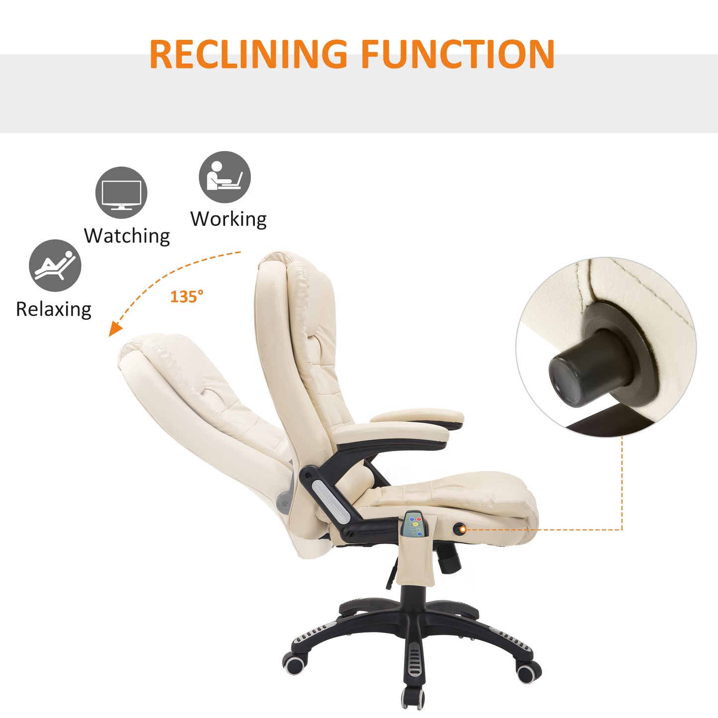 HOMCOM Executive Office Chair with Massage and Heat, High Back PU Leather Massage Office Chair with Adjustable Height, Beige