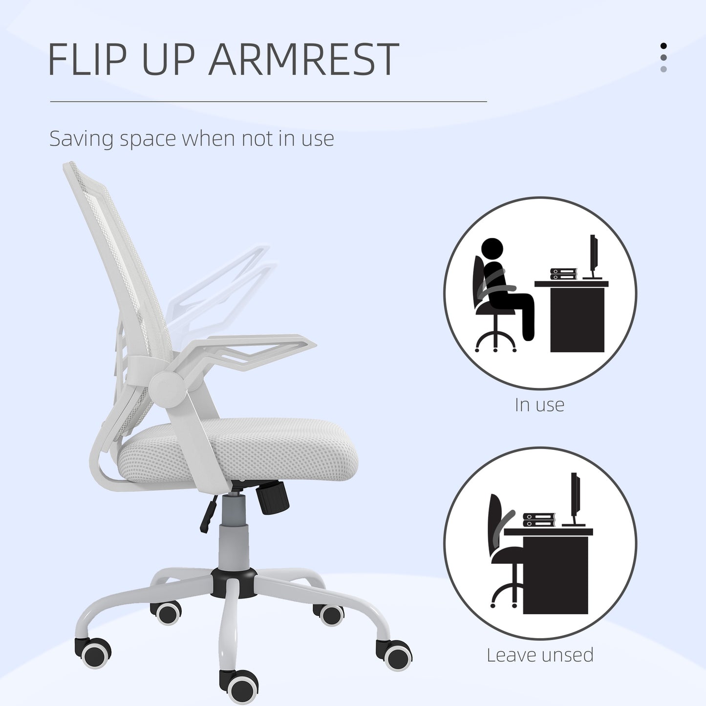 Vinsetto Mesh Office Chair, Computer Desk Chair with Flip-up Armrests, Lumbar Back Support and Swivel Wheels, White