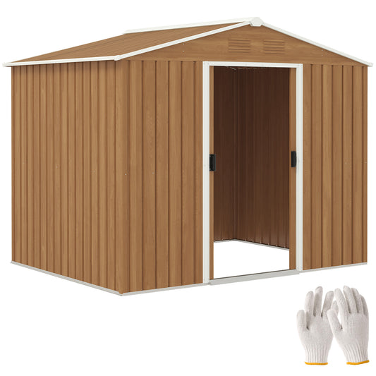8 x 6ft Brown Galvanized Steel Shed with Double Doors