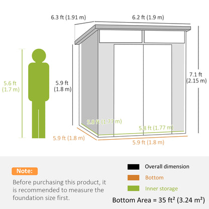 6 x 6ft Light Grey Outdoor Storage Shed, Plastic with Windows, Vents, and Latch Doors for Garden or Deck