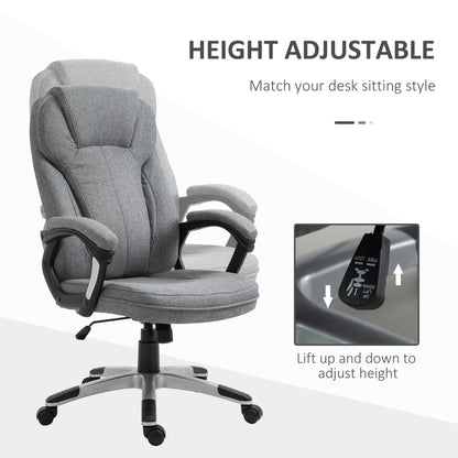 Vinsetto Office Chair, Linen Fabric Desk Chair, Height Adjustable Computer Chair with Padded Armrests, Swivel Wheels and Tilt Function, Grey