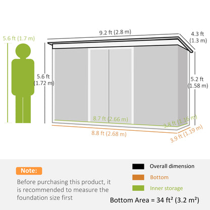 9ft x 4ft Light Grey Wood Grain Metal Garden Shed, Outdoor Tool Storage with Foundation Kit, Ventilation, and Double Doors