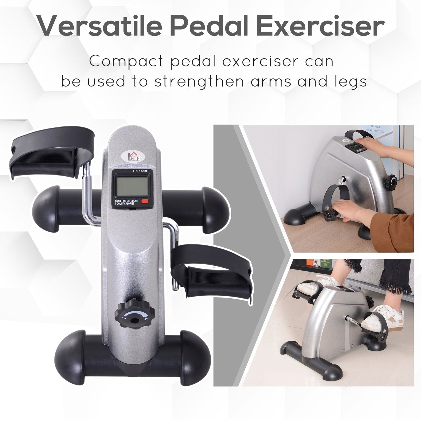 HOMCOM Mini Exercise Bike, Portable Pedal Exerciser, Under Desk Bike with LCD Display for Legs and Arms Training, Silver Tone