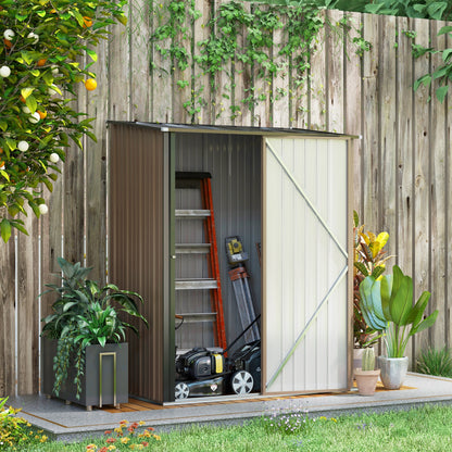 Outsunny 5.3 x 3.1ft Corrugated Steel Garden Shed - Brown