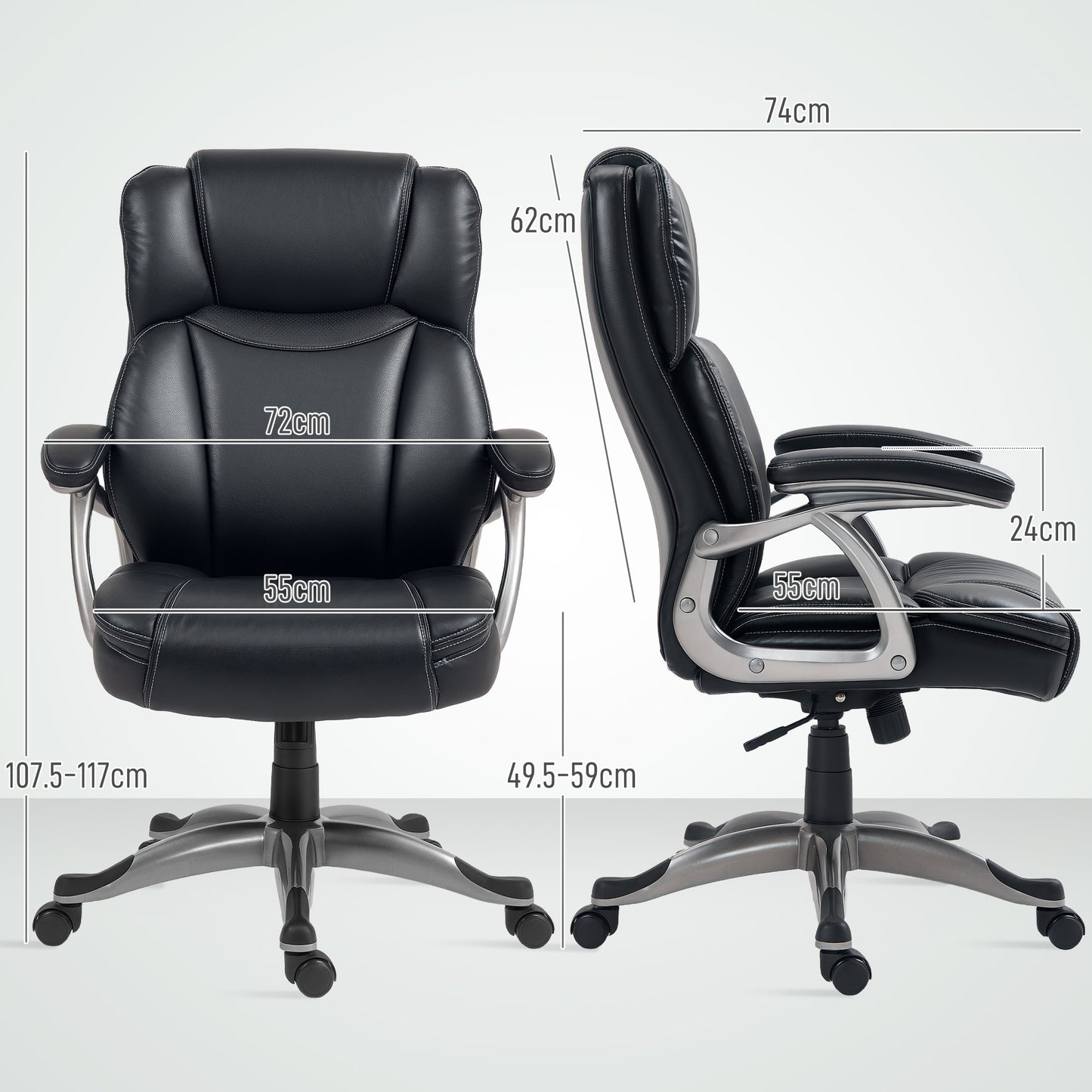 HOMCOM 49.5-59cm Faux Leather Office Chair - Black