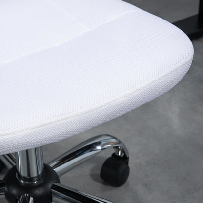 Vinsetto Computer Desk Chair, Mesh Office Chair with Adjustable Height and Swivel Wheels, Armless Study Chair, White