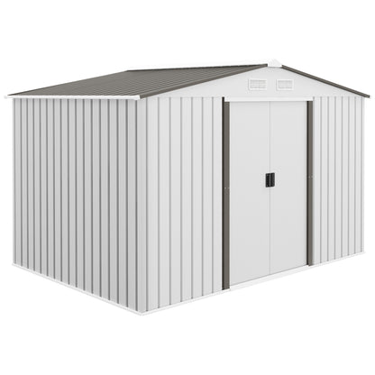 Outsunny Garden Storage Shed, Metal Outdoor Storage Shed House with Foundation Kit, Ventilation, Doors, 9 x 6FT, Silver