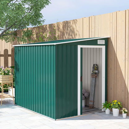 7 x 5ft Green Galvanized Metal Shed with Sliding Door